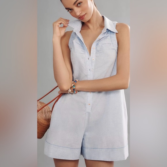 Maeve | SZ Large | Blue Short Romper Sleeveless Button Front Playsuit | NWT - Picture 13 of 13